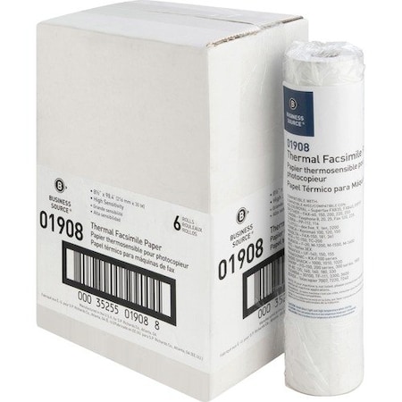 Business Source Fax Paper, 1/2in Core, inHin Sensitivity, 8-1/2inx98ft , WE, 6PK BSN01908